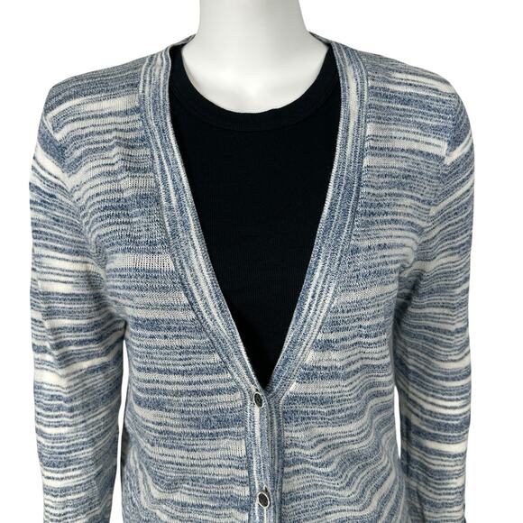 Lucky Brand Cardigan Sweater Womens Size Large Lightweight Blue Striped Buttons - Picture 2 of 8